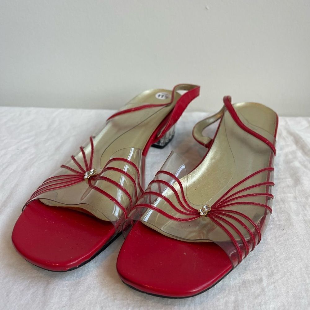 Vintage Red 1970’s Strappy Clear Plastic Sandals Shoes - 11.5